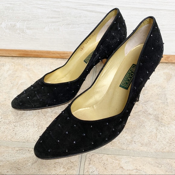 Gucci Shoes - Vintage Gucci Suede Black Beaded Pumps Heels